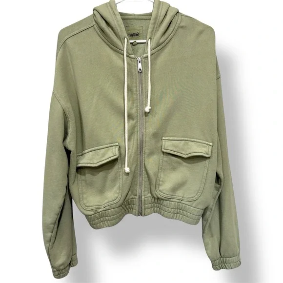 Aerie Full Zip Cropped Hoodie Sage Green M‎ - Picture 4 of 8